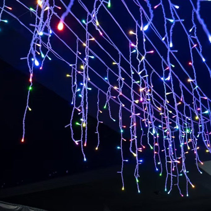 Ripob | Quntis 50m LED Eiszapfen Lichterkette | IP44 Wetterfest | 36V Niederspannung | 500+ LEDs | Eiszapfen Wasserfall-Effekt | Warmweiß