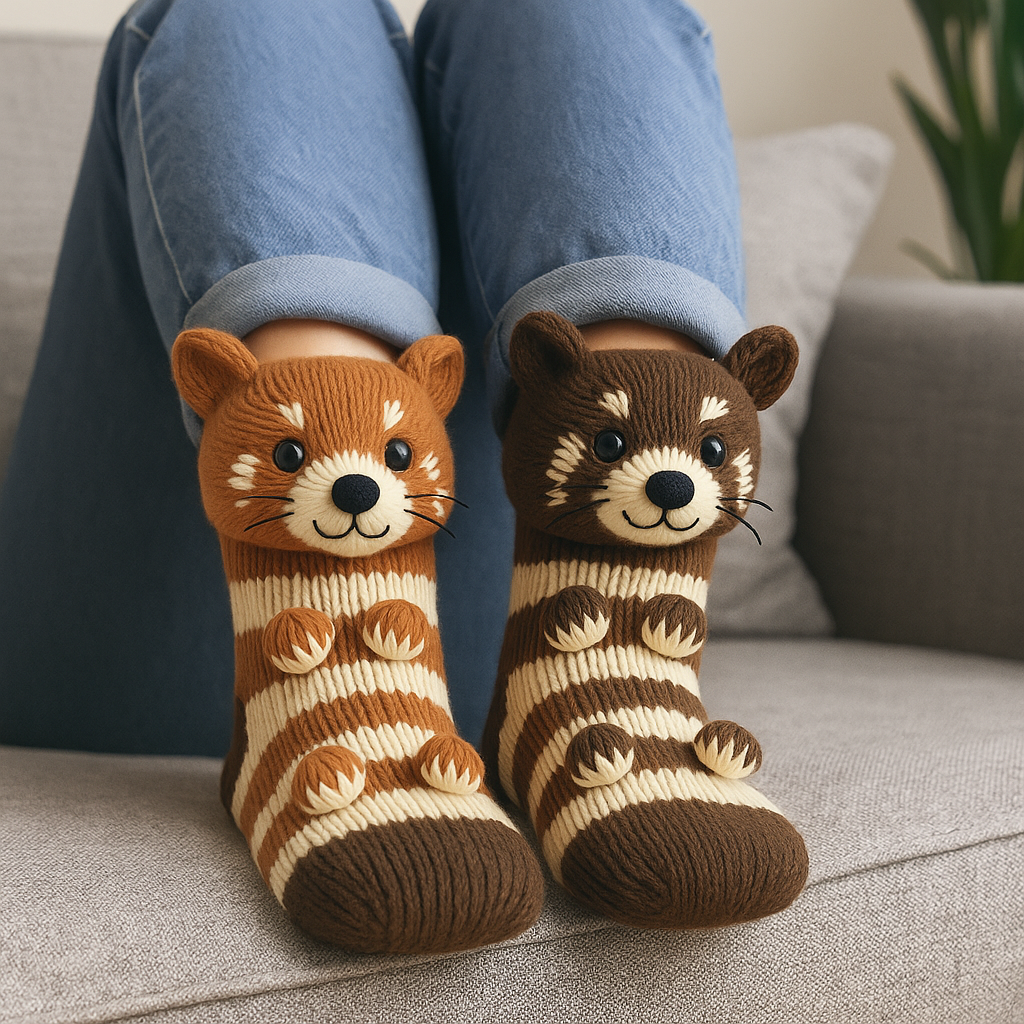Haus-Socken Warm Anti-Rutsch Tiermotiv Plüsch Mikrofaser Socken