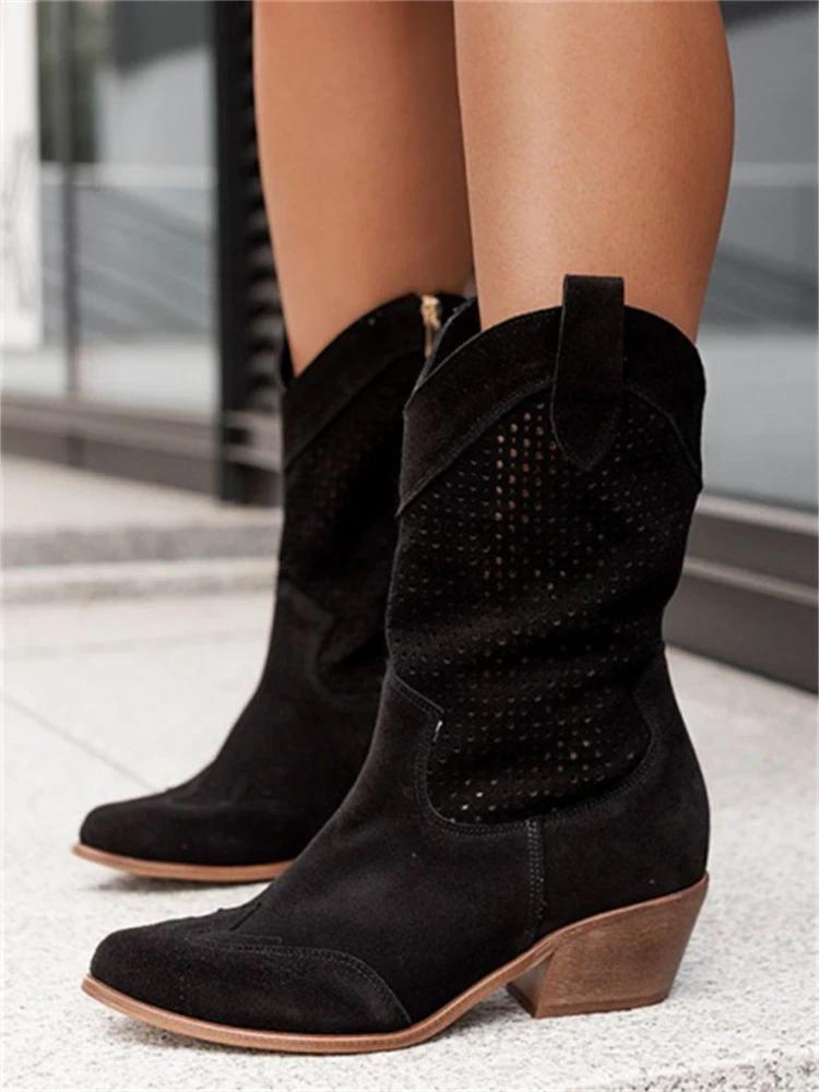 Damen Leder Western Stiefel – Mittelhohe Cowboy-Style mit Komfortfutter Modell Alvara