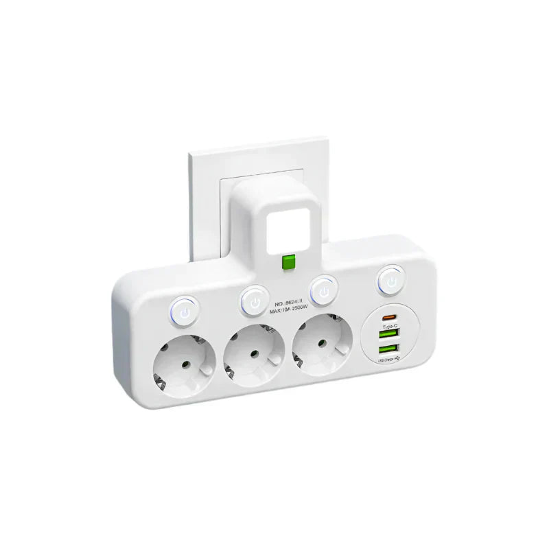 Mehrfachsteckdose VOLTRIQ ProLine | 3–4 Steckplätze + 2× USB & 1× Typ-C | 2500 W | Überspannungsschutz & Kontrollschalter