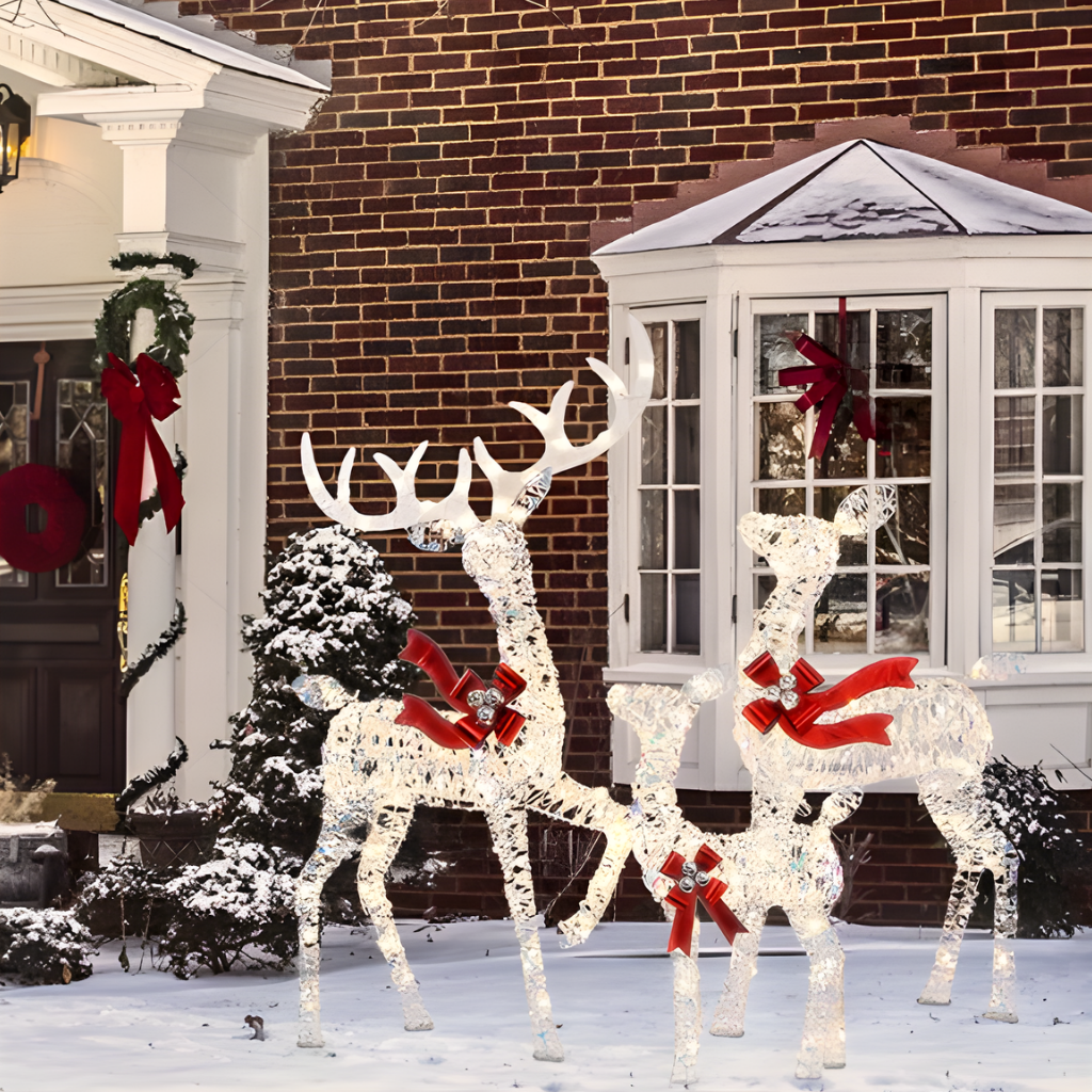 Weihnachtsrentier Familien Dekoration Beleuchtet Außen Rattan Design