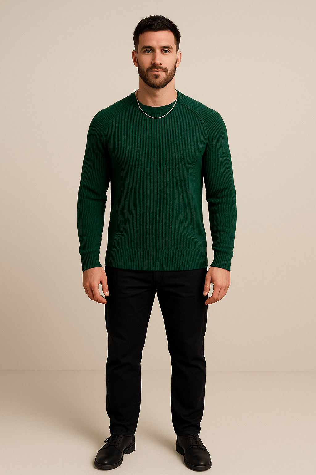 Herren Rippstrickpullover – Slim Fit Rundhals-Pullover