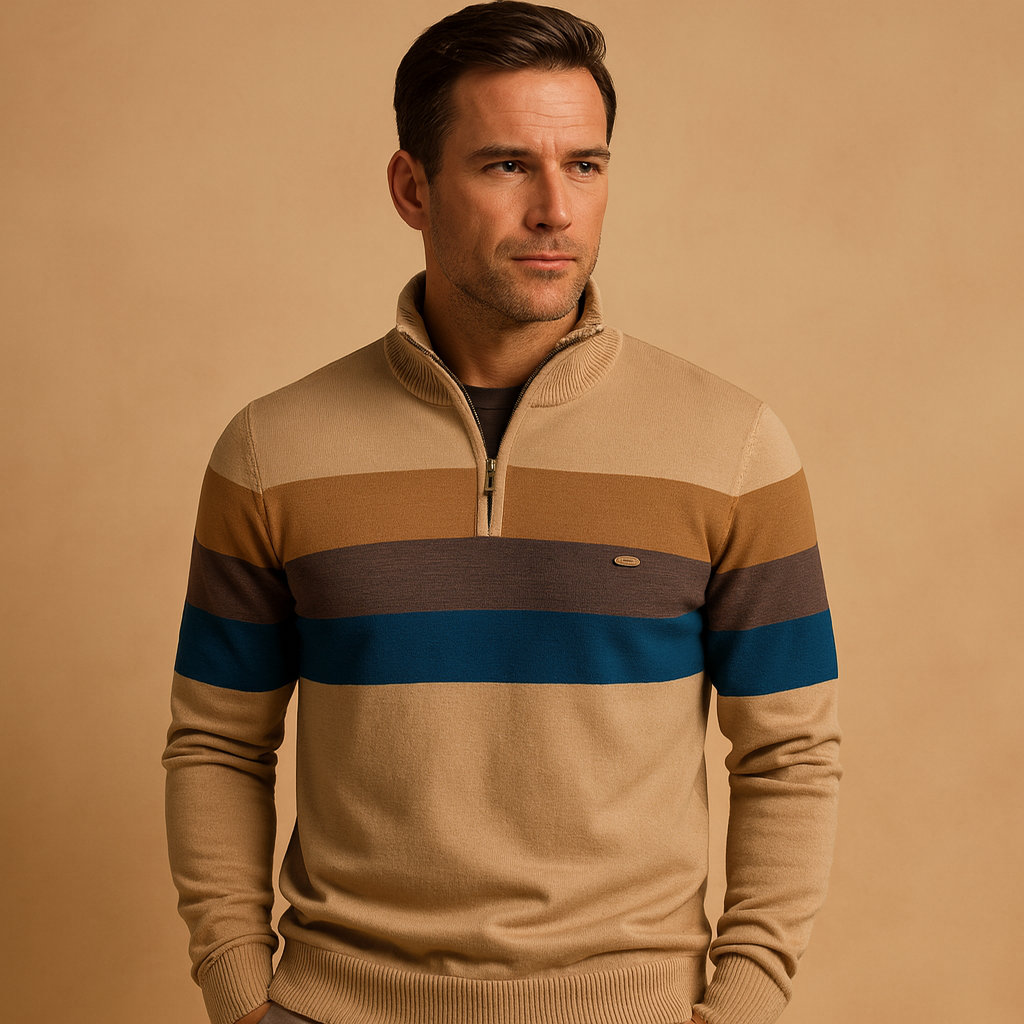 Herren Halbzip-Pullover | Gestreifter Strick mit modernem Kragen-Design