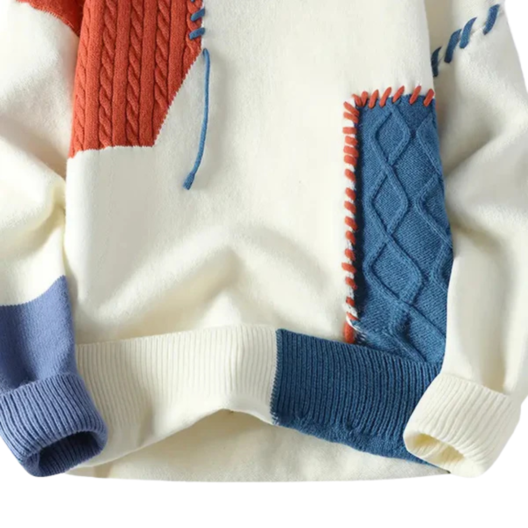 Herren Kabelstrick-Patchwork-Pullover | Texturiertes Design und entspannter Schnitt