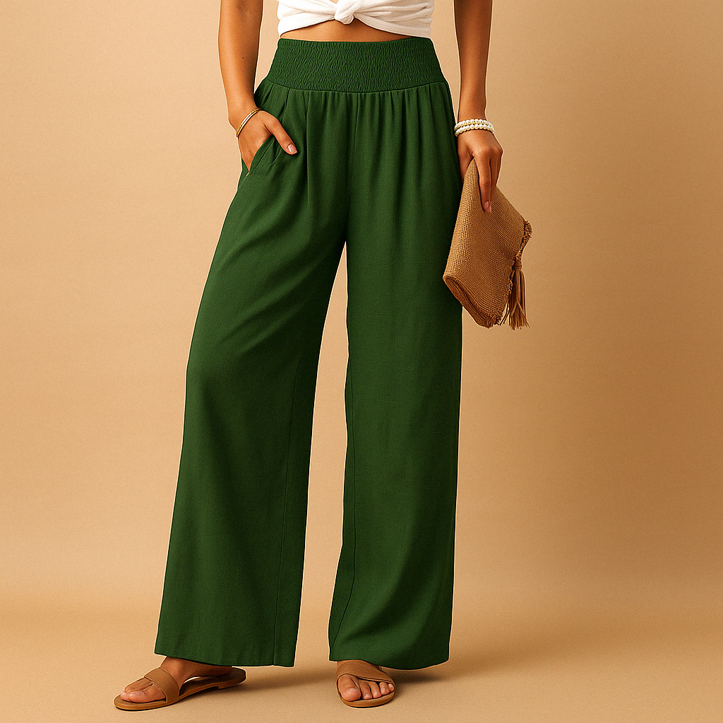 Damen Leinenhose mit elastischem Bund und geradem Bein