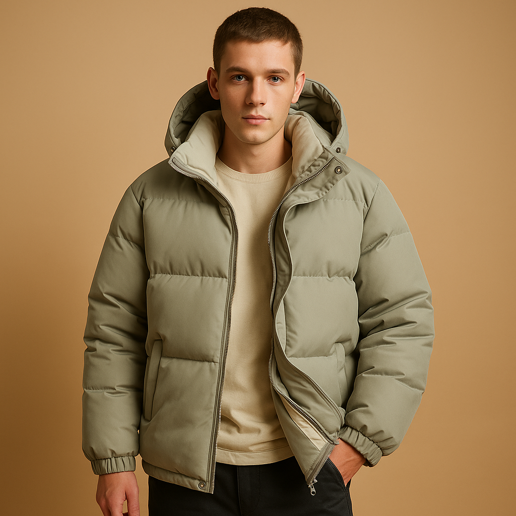 Herren Pufferjacke mit Kapuze – Gequilteter Wintermantel