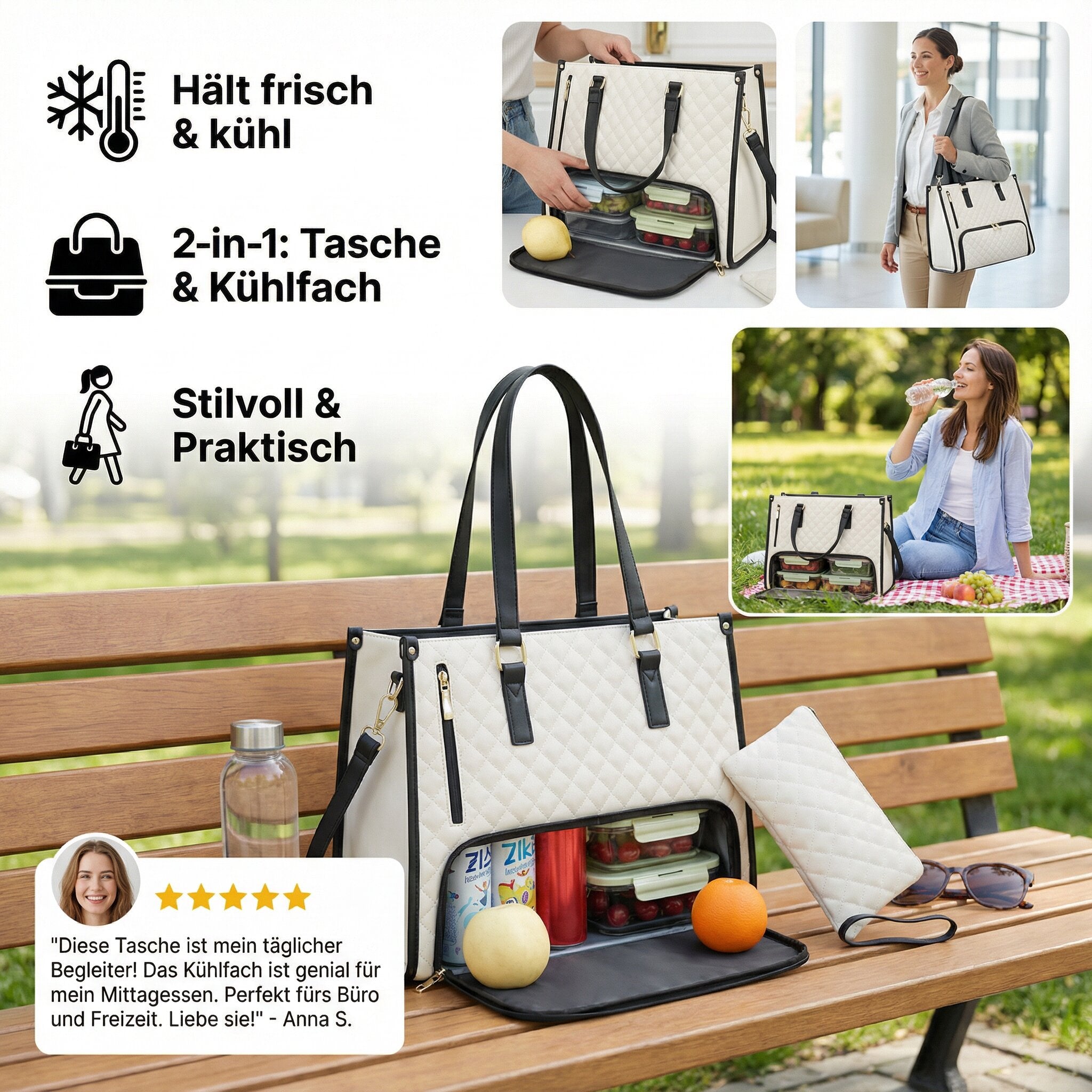 Handtasche mit Kühlfach für Frauen | Umhängetasche mit Kühlfunktion | FreshLuxe