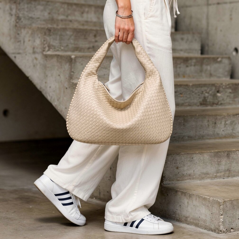 Geflochtene Leder Hobo Tasche mit Reißverschluss | Schultertasche für Frauen | Flecture