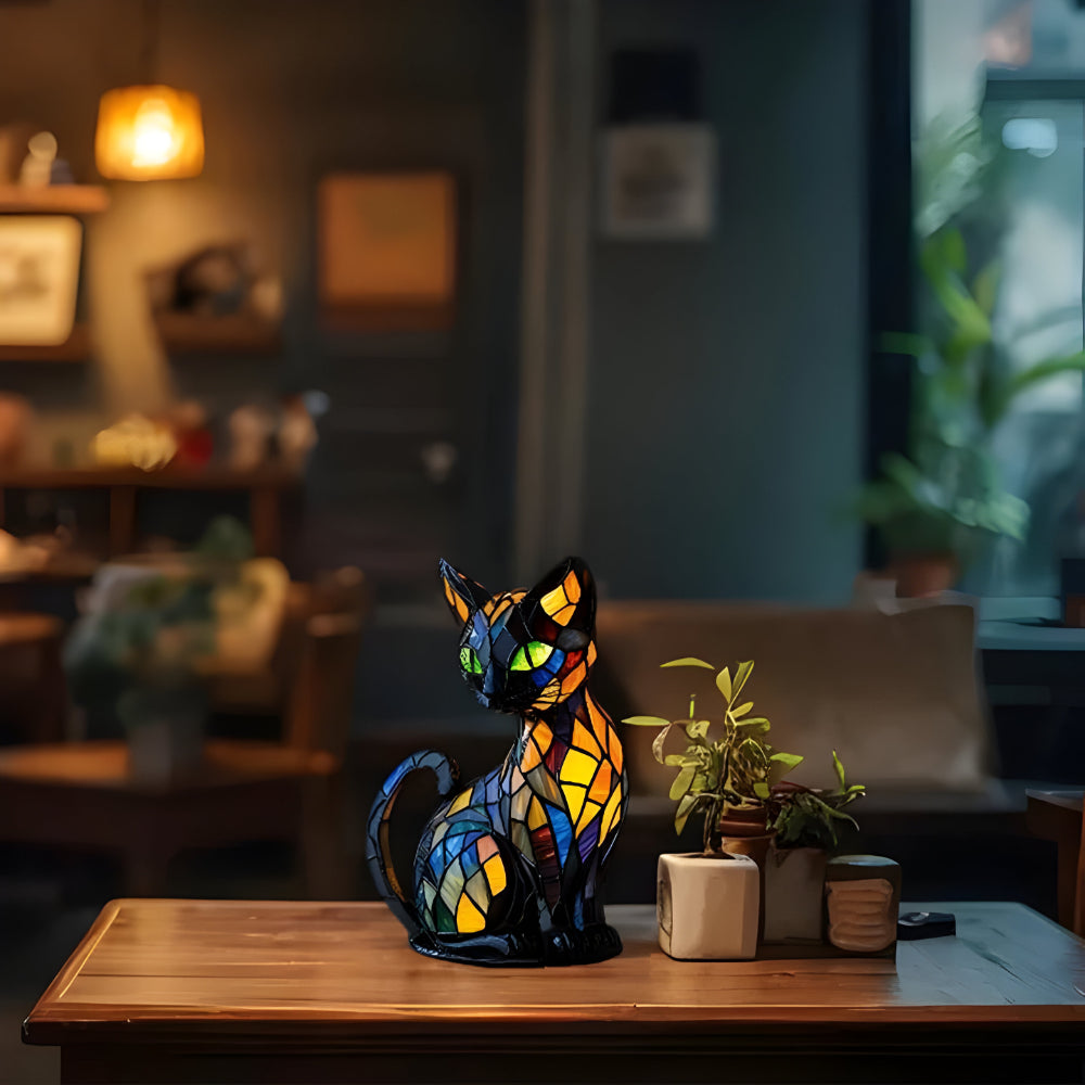 Handgefertigte Katzenlampe Farbwechselnde Tischlampe Aus Glas