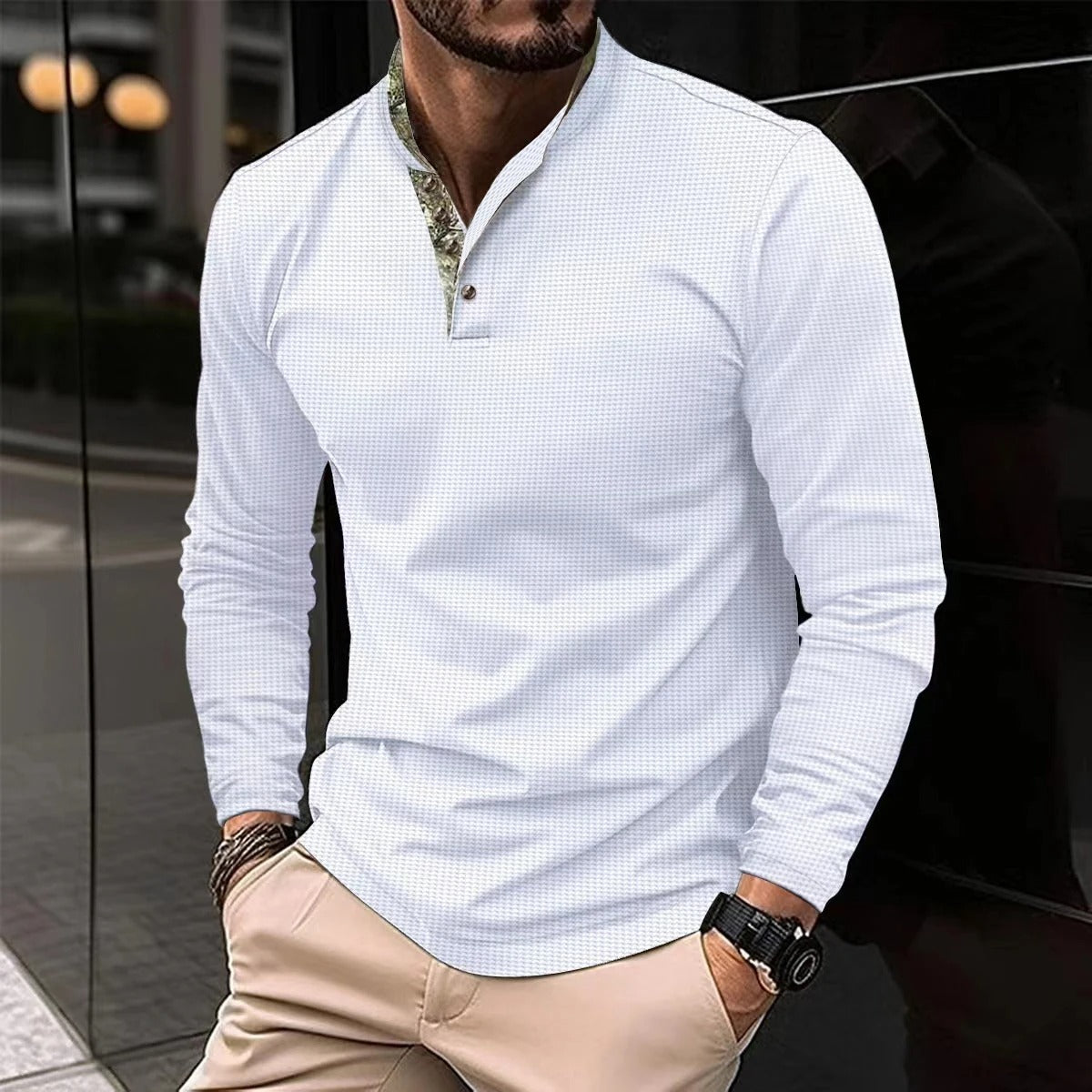 Herren Langarm-Polohemd | Modernes Polo mit Kontrastkragen